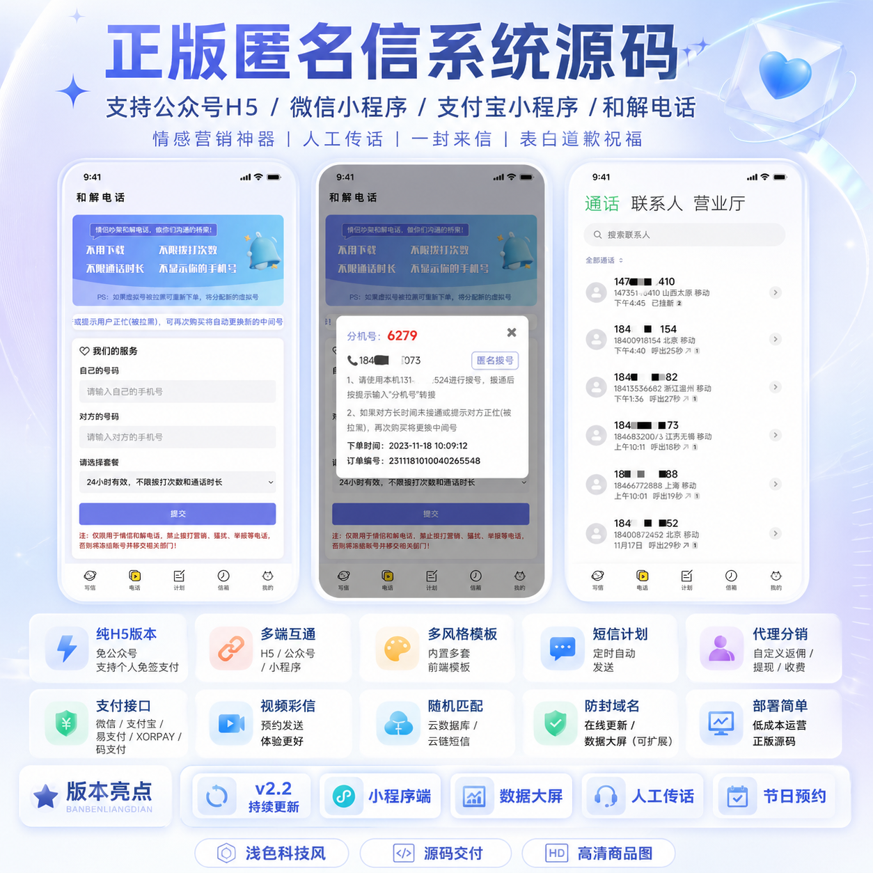 2026正版匿名信系统｜支持H5和解电话+多风格模板｜情感营销神器​​,人工传话,一封来信,表白道歉祝福-疾晨网络科技工作室