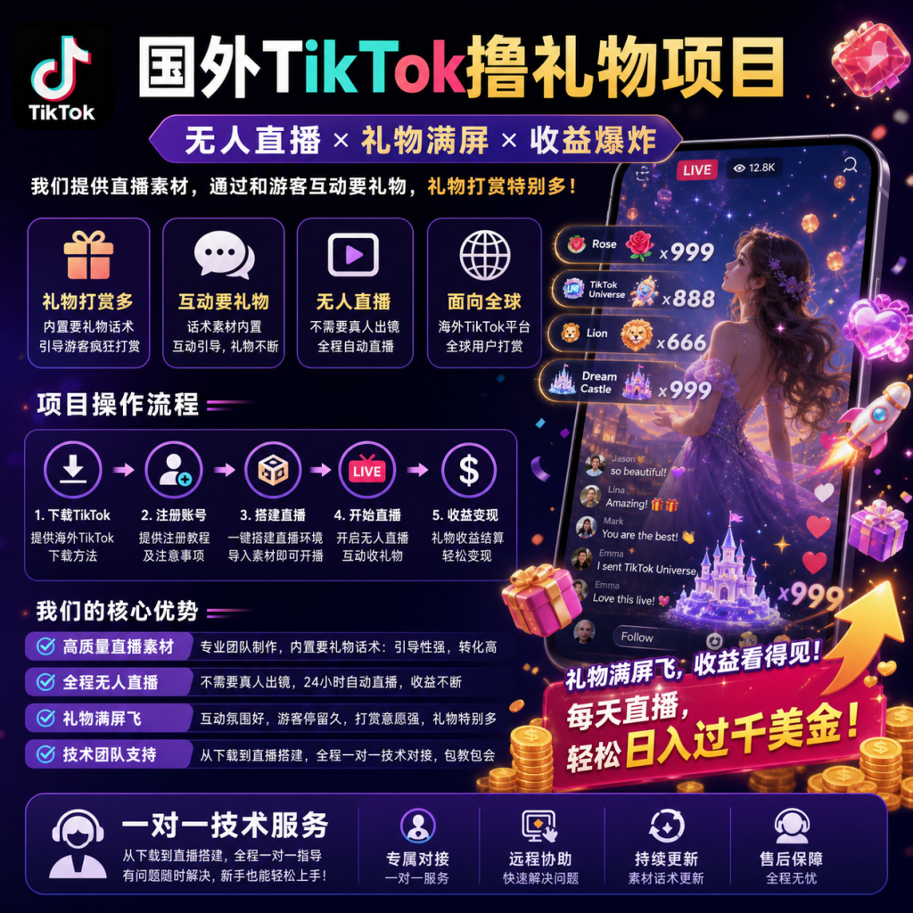 TikTok海外无人直播·全自动礼物打赏变现项目-疾晨网络科技工作室 TikTok海外无人直播·全自动礼物打赏变现项目-疾晨网络科技工作室