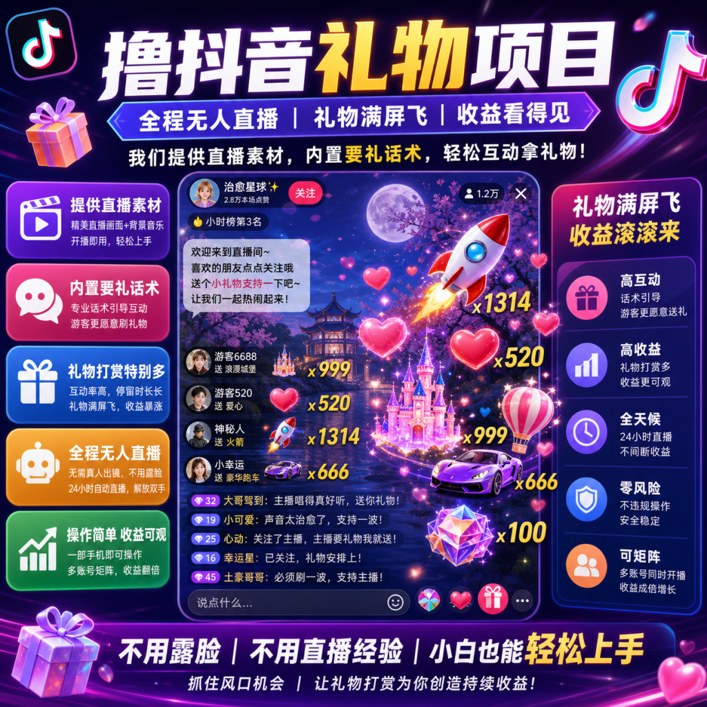 抖音无人直播·全自动礼物打赏变现项目-疾晨网络科技工作室